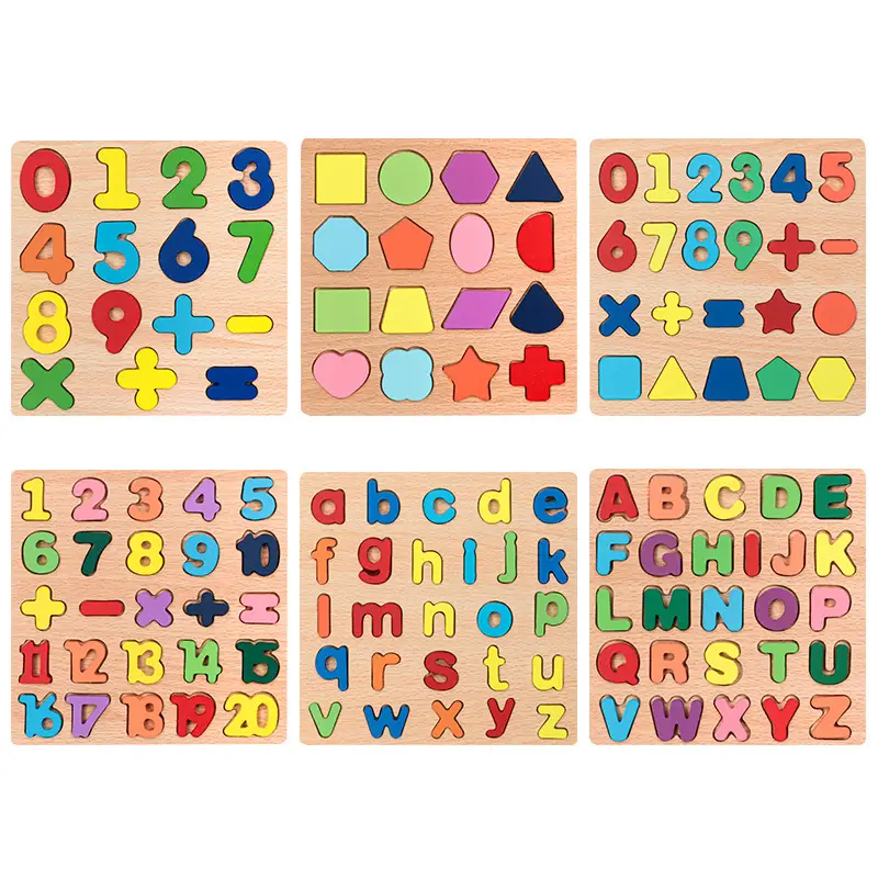 Puzzle druri për fëmijë me shkronja alfabetike , numra dhe objekte gjeometrike